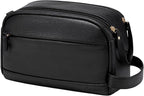 PU Leather Toiletry Bag for Men - Water Resistant Travel Bag for Toiletries, Bathroom Essentials, Accessories - Black
