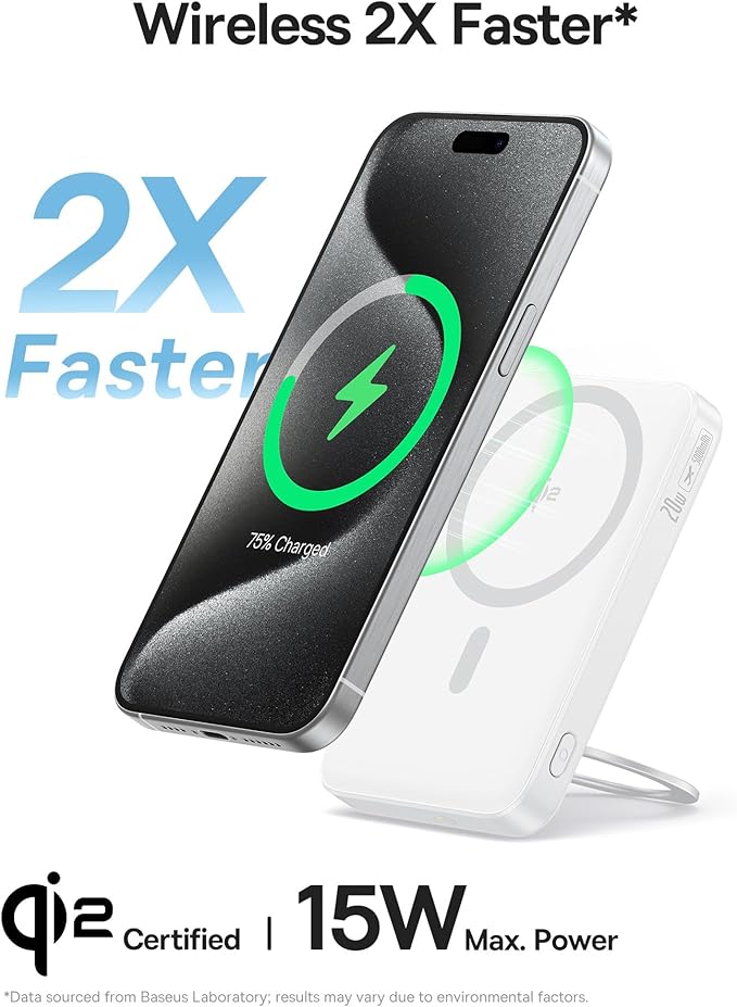 Baseus PicoGo Magnetic Power Bank, Qi2 Certified 15W Ultra-Fast Wireless Portable Charger with Stand Bundle with 10000mAh Fast Charging Portable Charger Built-in 45W Retractable USB-C Cable