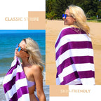 Exclusivo Mezcla 2 Pack Cotton Large 30x60 Inches Cabana Stripe Beach Towels, Super Absorbent Soft Plush Pool Bath Towel (Purple)