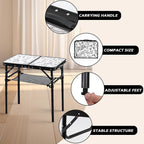 Toile de Jouy-Inspired Camping Table, Vintage French Floral Pattern Folding Table, Adjustable Height, Lightweight & Portable Outdoor Picnic Table with Carry Handle for Patio, Living Room, Travel