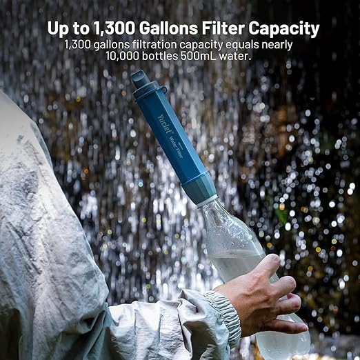 Yuclet Squeeze Water Filtration System with Four 34-Oz Squeezable Pouches and 0.1 Micron Filter Straw, Portable Water Purifier Survival for Backpacking, Camping, Hiking and Emergency Preparedness