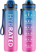 QLUR Water Bottle with Straw, 32oz Motivational Water Bottles with Time Marker to Drink, Tritan BPA Free, 1L Sports Water Bottle with Carry Strap LeakProof for Women Gym Fitness Outdoor (1 Pack)