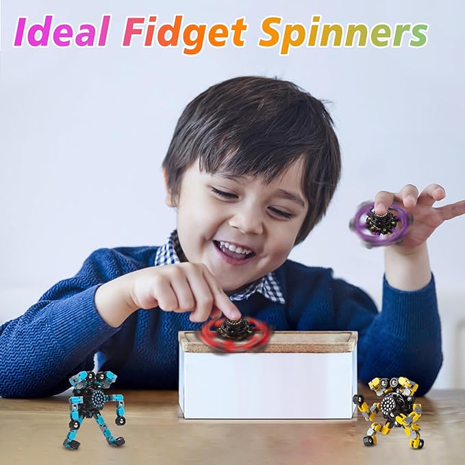 Gokeey Transformable Fidget Spinners Toys 4 Pcs for Kids and Adults Stress Relief Sensory Toys for Boys and Girls Age 8-13 Fingertip Gyros Party Favors Birthday Gifts for Teens Road Trip Travel Toy