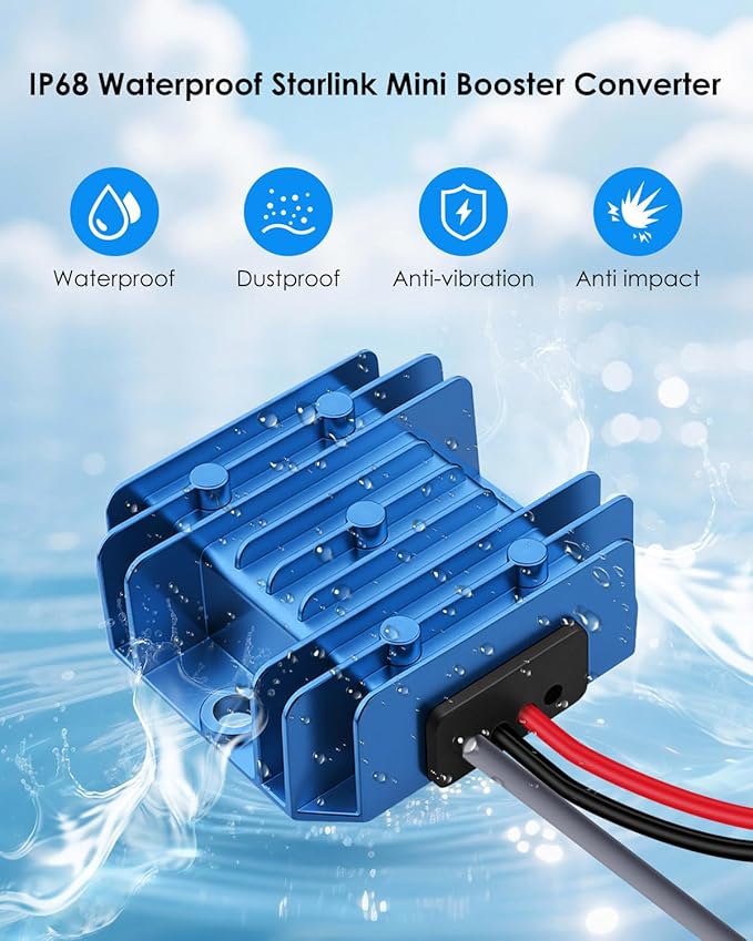 Starlink Mini 12V Converter Adapter, DC Power Cord Converter for Starlink Mini Power Supply, Step Up 12V to 30V 3.5A Conversion Kit, IP68 Waterproof Booster with DC Female Plug for Truck RVs, Blue