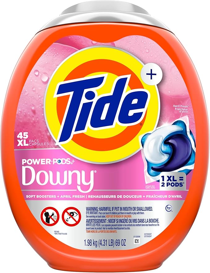 Tide Power PODs + Downy Laundry Detergent Pods, 45 Count, Soft Boosters + April Fresh
