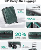 BAGSMART Carry on Luggage 22x14x9 Airline Approved with TSA Lock, 100% Polycarbonate Hardside Suitcase with Spinner Wheels, Olive-Green