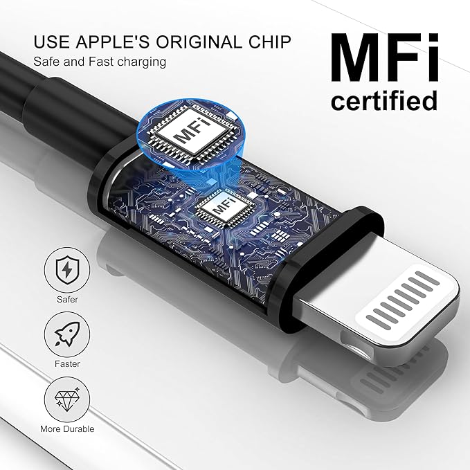 FUPYWP Car iPhone Carplay Cable, Car Charger Cord, USB A to Lightning Cable Fast Charging & Data Transfer for iPhone 14/13/12/11 Pro Max XR XS X 8 7 6 Plus SE Tangle-Free,3ft Black