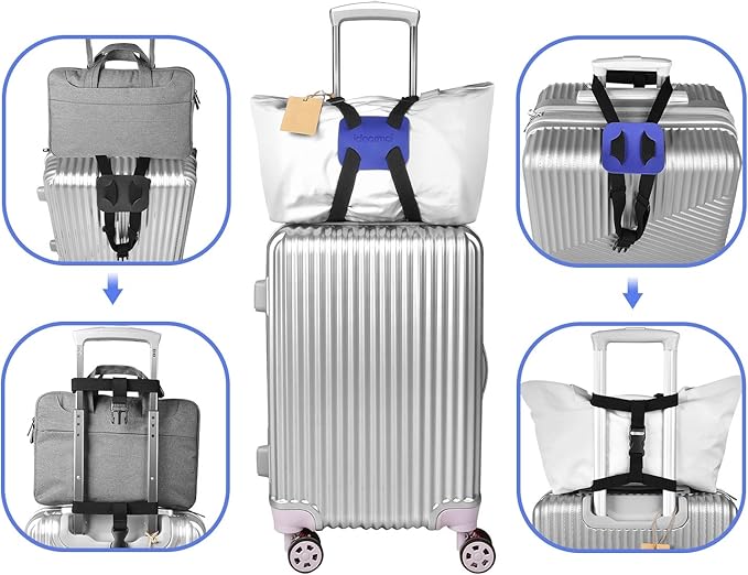 Luggage Straps Bag Bungee for Luggage， High Elastic Suitcase Adjustable Belt Bag Bungees with Buckles (Black/Blue)