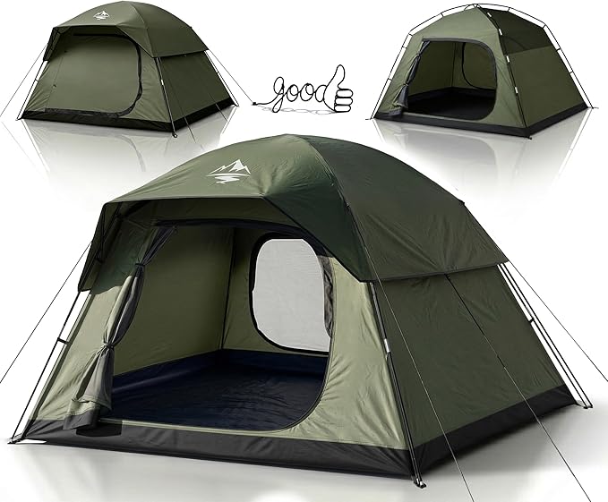 Purebox Tent 4 Person Camping Tents - Double Layer with 2 Doors & Rainfly, Portable Waterproof & Windproof Tents, Large Mesh Ventilation, Easy Setup Family Tent for Camping, Hiking and Backpacking
