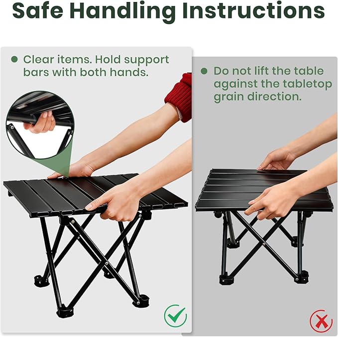 2 Pack Portable Camping Table Foldable, Ultralight Small Folding Beach Table with Carry Bag for Outdoor Travel, Beach, Camp, Picnic, BBQ, Cooking, Festival, Boat, Home Use (Black-S)