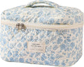uekeboag Large Travel Quilted Makeup Bag for Women, Floral Cotton Cosmetic Bag, Coquette Aesthetic Floral Toiletry Organizer Bag