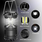 EXTRASTAR 2 Pack LED Battery Operated Lights, Portable Survival Battery Powered Lamp, Camping Lantern, Suitable for Hurricane, Emergency, Storm, Outages, Outdoor Collapsible Lanterns, Black