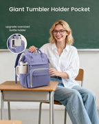 LOVEVOOK Laptop Backpack for Women with Giant Tumbler Holder Pocket,15.6 inch Waterproof Travel Backpack Purse Computer Laptop Bag,Professional Work College Nurse Teacher Backpack Daypack,Grayish Blue