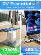 AINOPE 10 FT USB C Cable Fast Charging, 240W USB-C Charge Cable with Adapter, Fast Charger USB C Cable Supports 100W, Right Angle USB C Fit MacBook Pro/Air, iPad Pro/Air, iPhone 17/16/15, 10FT Grey