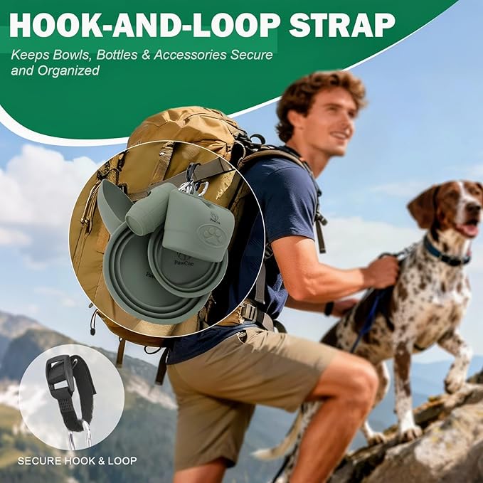 Dog Travel Kit 7-in-1 – Collapsible Bowls, Water Bottle, Treat Pouch, Waste Bag Holder, Strap & Carry Bag – Portable Pet Travel Essentials for Walks, Hiking, Road Trips & Everyday Use – PawCue