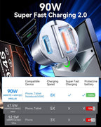 MRGLAS 90W USB C Car Charger Fast Charging,[Smallest Metal] PD45W+QC3.0 Dual Port Cigarette Lighter Car Charger Adapter for iPhone 16 Pro Max 15 iPad S25 S24-Silvery