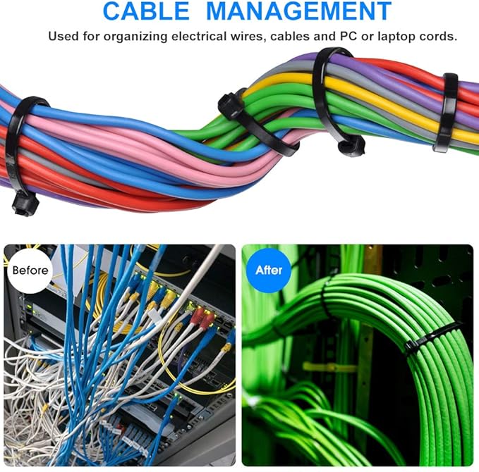 Zip Ties 8 inch Black Zip Ties 5000 Pack(5×1000), Wire ties with 50lb Tensile Strength, UV Resistant Cable Ties, Self-locking Plastic Ties for Indoor and Outdoor Use, by Tantti.