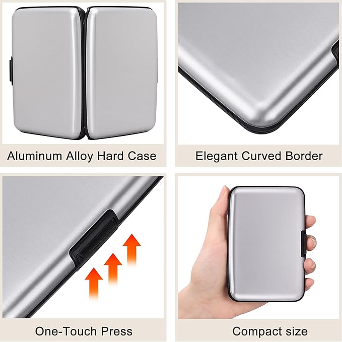 ELFISH Mini RFID Aluminum Wallet Credit Cards Holder Business Card Case Metal ID Case for Men Women (Silver)