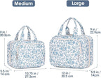 Narwey Travel Toiletry Bag for Women Large Hanging Makeup Bag Organizer Toiletries Bag for Full Size Essentials Accessories Cosmetics (Blue Flower (Large))