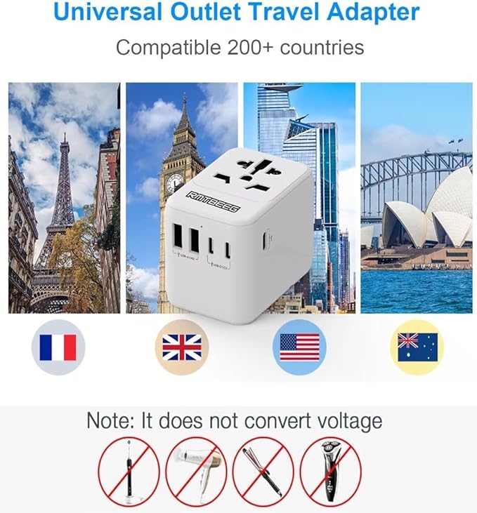 Universal Travel Adapter, International Power Plug Adapter with 3 USB-C & 2 USB-A Ports, All-in-One Worldwide Wall Charger for US EU UK AUS, Compatible with Type C/G/A/I Plugs for Travel