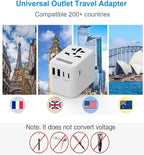 Universal Travel Adapter, International Power Plug Adapter with 3 USB-C & 2 USB-A Ports, All-in-One Worldwide Wall Charger for US EU UK AUS, Compatible with Type C/G/A/I Plugs for Travel