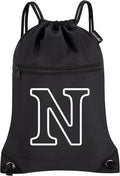 HOLYLUCK Drawstring Bags Initial Backpack Sackpack Cinch Bags for Sports, Gym, Travel, Beach (Black-N)