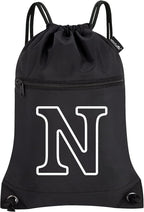 HOLYLUCK Drawstring Bags Initial Backpack Sackpack Cinch Bags for Sports, Gym, Travel, Beach (Black-N)