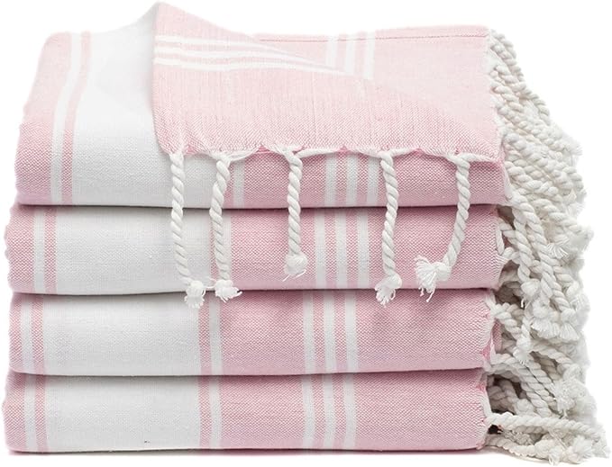 Cotton Turkish Beach Towel with Towels Oversized 36"x72" Pool Absorbent Extra Large Quick Dry Sand Travel Towel (Pink, 4 Pack)