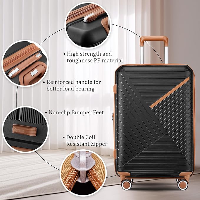 4 Piece Luggage Set, Hardside Expandable Lightweight Suitcase with 360° Mute Spinner Wheels Luggage Sets, TSA Lock, 14/20/24/28 Inch Travel Luggage for Men, Women and Girls (Black)