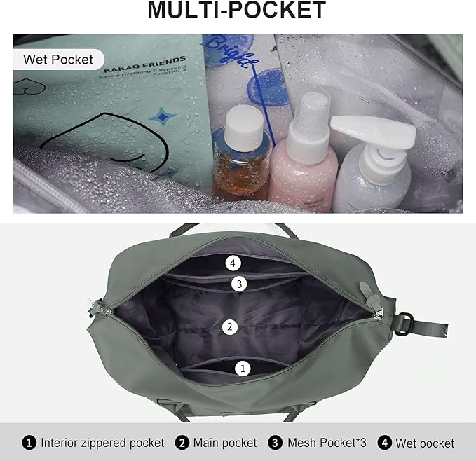 HYC00 Travel Duffel Bag,Carry-on Overnight Weekender Bags for Women,Sports Tote Gym Bag with Wet Pocket