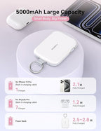 RORRY CharmGo Portable Charger, 5000mAh Portable Charger Power Bank with Built-in Cables, Travel Keychain Charger Battery Pack for iPhone 17/16/15/14/13/12, for AirPods 2/3/4/Pro, White
