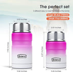 Insulated Food Jar Set – 25.4oz & 17oz Stainless Steel Containers with Folding Spoon and Carrying Bags – Leak-Proof, Keeps Food Hot or Cold for up to 12 Hours – Ideal for Work, School, Travel