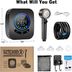 Upgraded Portable Shower, 8000mAh Rechargeable Camping Shower Pump with Intelligent Display, 5 Pressure Modes, IPX8 Waterproof Lightweight Pocket Outdoor Shower Pump Kit for Hiking, Travel, Car, Pet