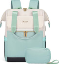 LOVEVOOK Laptop Backpack for Women, 15.6 Inch Work Laptop Bag with USB Port, Fashion Teacher Nurse Backpack Purse, Waterproof Travel Computer Backpack with Organizer Bag, 2PCS, Beige-Mint Green