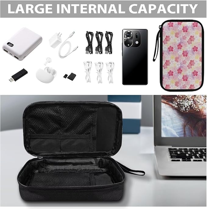 Cherry Blossoms Electronic Organizer Travel Cable Organizer Bag Portable Pouch Electronic Accessories Carry Case for Tech Accessory Phone Power Bank Cable Cord Charger