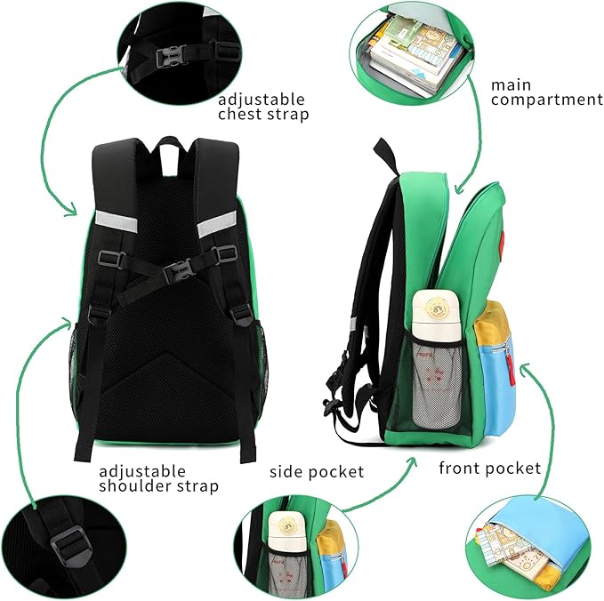 Backpack Set for Girls Boy Kids Backpack with Lunch Box for Elementary Primary Kindergarten School Bag (Green Blue Set, Large)