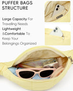 WESTBRONCO Puffer Fanny Packs for Women Small Crossbody Sling Bag, Nylon Quilted Belt Bag for Travel Hiking Running Waist Bag with Adjustable Strap