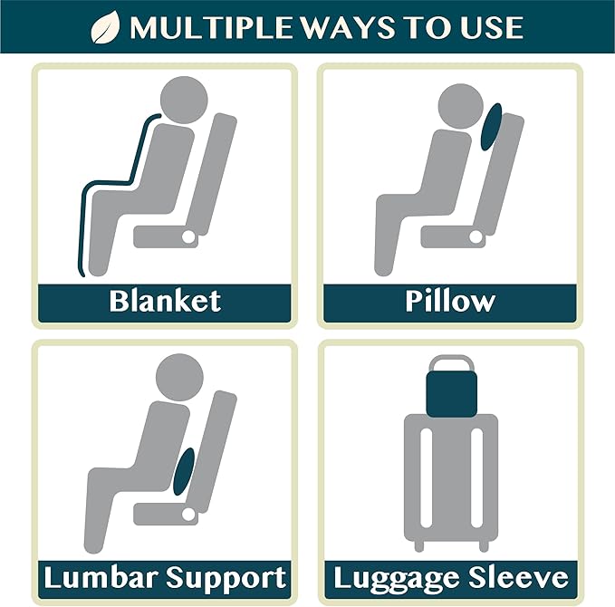 PAVILIA Travel Blanket Pillow, Airplane Blanket Set in Soft Bag with Pockets, Plane Blanket Compact Packable, Flight Essentials Car Pillow, Travelers Accessories Gifts, Luggage Strap, Plaid Red