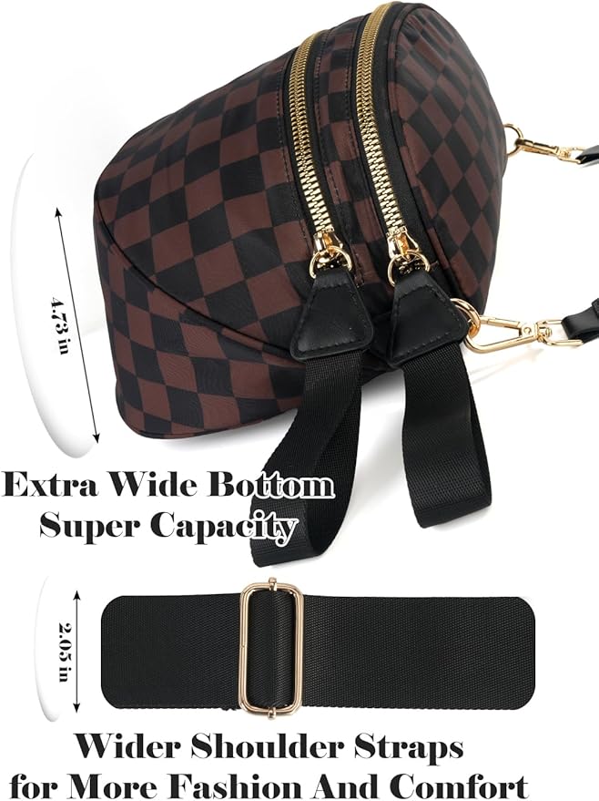 Black and White Checkered Crossbody Bag Bum Bag for Women,Spacious Checkered Purse Fanny Packs Belt Bag