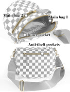 Black and White Checkered Crossbody Bag Bum Bag for Women,Spacious Checkered Purse Fanny Packs Belt Bag