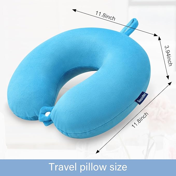 Neck Pillow for Travel Comfortable Travel Pillows U Shape Memory Foam Airplane Pillow Support Neck and Head Portable Neck Pillows Suitable for Airplane, Trains, Self-Driving Cars, Lake Blue Color