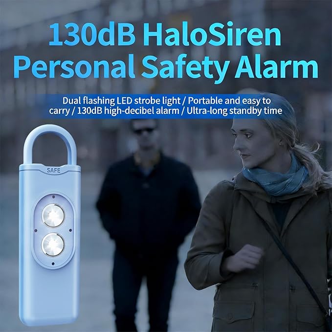 Halo-Siren Keychain, HaloSiren Personal Safety Alarm - 130db Loud Alarm Keychain with LED Strobe Light, Compact Emergency Siren (Double Flashing Lights - Green + Copper Ring)
