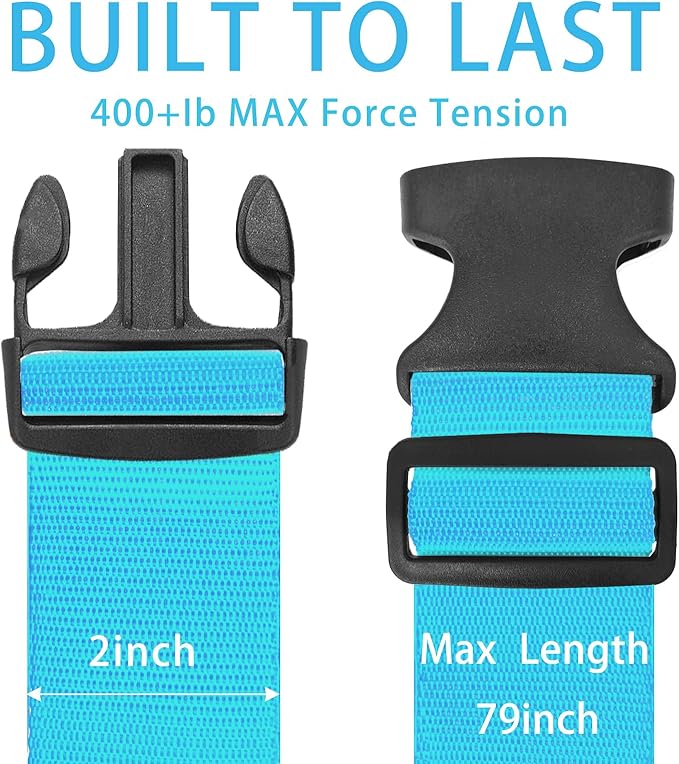 BILIONE 4 Pack Luggage Straps 79" Long Belts Keep Suitcase Secure While Traveling, TSA Approved Add a Bag Premium Accessory for Travel Bag Closure (2PCS Blue + 2PCS Rose Pink)