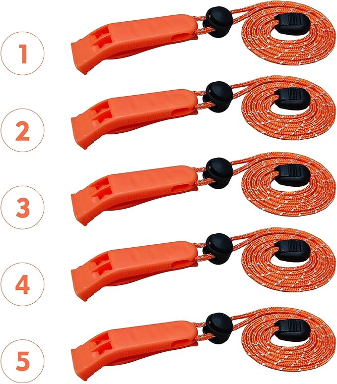 Amzonly Emergency Whistle, 120db Safety Whistle Survival Shrill Loud for Camping Hiking Hunting Boating Fishing Life Vest Jacket Rescue Signaling Kids Lifeguard 5 Pack
