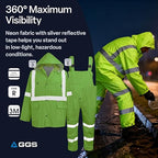 GGS Three-Piece Rain Suit - High Visibility, Waterproof Bibs and Jacket with Detachable Hood, Lightweight Rainwear for Construction, Camping, Hiking, Fishing Gear