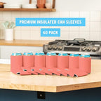 Blank Beer Can Cooler Sleeves (60-Pack) Soft Insulated Beer Can Coolies - HTV Friendly Blank Koolies in Bulk for Beer Cans & Bottles - Coolie Blanks for Vinyl Projects & Wedding Favors (Coral)