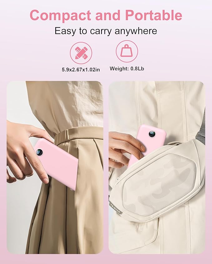 Portable Charger, 10000mAh PD20W Fast Charging Power Bank with Built-in Cables & Wall Plug, External Battery Pack with LED Display, Travel Essentials Battery Bank for iPhone, iPad, Samsung Fairy Pink