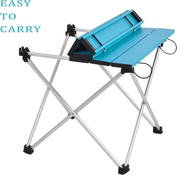 Grope Small Folding Camping Table with Aluminum Table Top, Beach Table for Sand with Carrying Bag,Prefect for Outdoor, Picnic, BBQ, Cooking, Festival (Deep Blue-L)