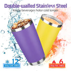 20 oz Tumbler with Lids and Straws, Stainless Steel Insulated Travel Coffee Mug, Double Wall Vacuum Insulated Tumblers, Powder Coated Coffee Tumbler for Cold & Hot Drinks (Purple)