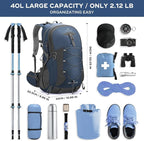Maelstrom Hiking Backpack,Camping Backpack,40L Waterproof Hiking Daypack with Rain Cover,Lightweight Travel Backpack,Blue